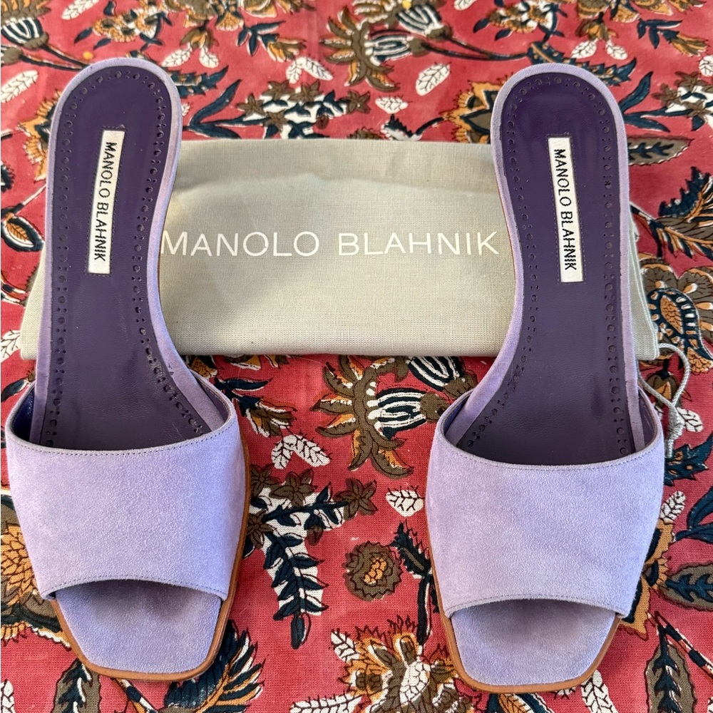 Manolo Blahnik Purple Suede Mules
